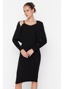 Trendyol Černá černá vypasovaná midi pletenina Cardigan Dress Suit