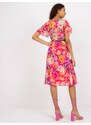 Fashionhunters Růžové plisované květinové šaty s krátkým rukávem