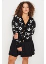 Trendyol Curve Black Floral Patterned Knitwear Cardigan