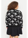 Trendyol Curve Black Floral Patterned Knitwear Cardigan