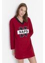 Trendyol Burgundy Motto Printed Knitted Nightgown