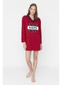 Trendyol Burgundy Motto Printed Knitted Nightgown