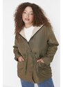 Trendyol Curve Khaki Hooded Snap Detailní Kapsa Uvnitř Plyšový Kabát