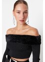 Trendyol Plush Detailed Crop Blouse in Black