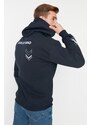 Trendyol Navy Relaxed/Casual Fit Text Printed Fleece Sweatshirt