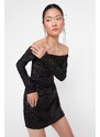 Trendyol černý límec detailní žakárové večerní šaty