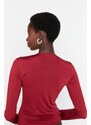 Trendyol Burgundy Zip Detailed V-Neck Body