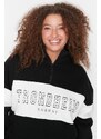 Trendyol Curve Black Color Blocked Zippered Stand Collar Thick Raised Knitted Sweatshirt