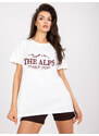 Fashionhunters Bílé a hnědé bavlněné tričko volného střihu s výšivkou