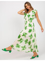Fashionhunters Dlouhé, béžové a zelené šaty s potisky a páskem