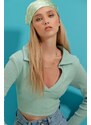 Trend Alaçatı Stili Women's Turtleneck Polo Neck Corduroy Soft-Textured Crop Blouse