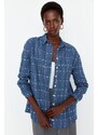 Trendyol Blue Woven Basic Tweed Checked Shirt