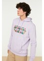 Trendyol Lilac Men's Regular/Normal Fit Hooded Text Printed Sweatshirt