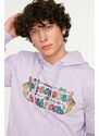 Trendyol Lilac Men's Regular/Normal Fit Hooded Text Printed Sweatshirt