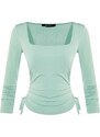 Trendyol Dark Mint Square Collar Shirred Knitted Blouse