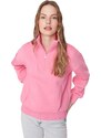 Trendyol Pink Oversize/Wide Zipper High Neck Thick Fleece Knitted Sweatshirt