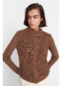 Trendyol Mink High Neck Knitwear Cardigan