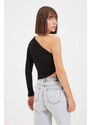 Trendyol Black Knitted One-Shoulder Fitted Blouse with Pleats