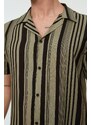 Trendyol Khaki Men's Regular Fit Striped Quilted Collar Loose Viscose Shirt