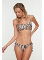 Trendyol Brown Snake Pattern Bikini Spodní Díl S Detailem Příslušenství