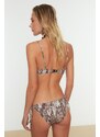 Trendyol Brown Snake Pattern Bikini Spodní Díl S Detailem Příslušenství