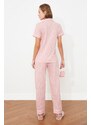 Trendyol Pink Cotton Striped Piping Detailed Sleep Tape Knitted Pajamas Set