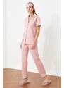 Trendyol Pink Cotton Striped Piping Detailed Sleep Tape Knitted Pajamas Set