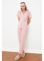 Trendyol Pink Cotton Striped Piping Detailed Sleep Tape Knitted Pajamas Set
