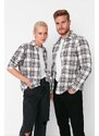 Trendyol Beige Unisex Regular Fit Plaid Tweed Shirt