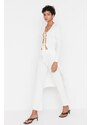 Trendyol Ecru Laceing Detailní Kalhoty-Cardigan Pletené Oblečení Top-Upper Set