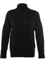 Trendyol černý široký střih měkký texturovaný pletený svetr s vysokým výstřihem