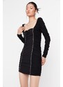 Trendyol Black Stone Stripe Detailní tkané stylové večerní šaty