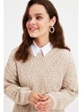Trendyol krémový prolamovaný pletený svetr