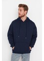 Trendyol Navy Blue Oversize/Wide-Fit Space Printed Fleece Cotton Sweatshirt