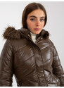 Fashionhunters Tmavě hnědá lakovaná zimní bunda s prošíváním