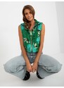 Fashionhunters Zelená krátká vesta s květinami a prošíváním