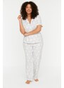 Trendyol Curve Gray Printed Knitted Buttons Pajamas Set