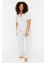 Trendyol Curve Gray Printed Knitted Buttons Pajamas Set