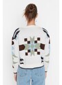 Trendyol Ecru geometrický žakárový pletený svetr