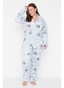 Trendyol Curve Blue Patterned Knitted Pajamas Set