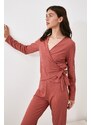 Trendyol Dry Rose Double Breasted Knitted Pajamas Set