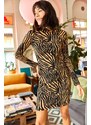 Olalook Dámské tužkové šaty Zebra Mink s měkkou texturou