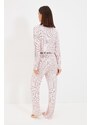 Trendyol Powder 100% Cotton Polka Dot Rubber Detailed T-shirt-Pants Knitted Pajama Set