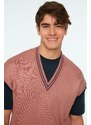 Trendyol Dried Rose Unisex Oversize Fit Striped Detailed Sweater