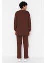 Trendyol Brown Crew Neck Basic Knitted Tracksuit Set