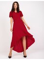 Fashionhunters Červené večerní šaty s delším zadním dílem