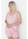 Trendyol Curve Plus Size Knitted Pajamas with Printed Straps