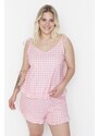 Trendyol Curve Plus Size Knitted Pajamas with Printed Straps