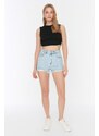 Trendyol Light Blue Ripped Denim Shorts