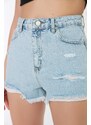 Trendyol Light Blue Ripped Denim Shorts